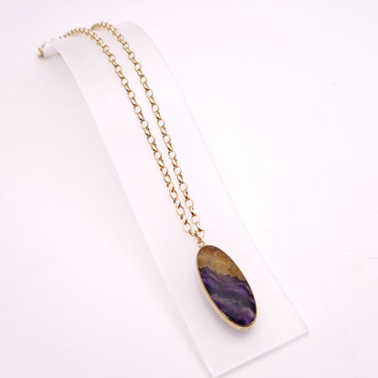 9ct Yellow Gold Heavyweight Large Blue John Pendant and Belcher Chain