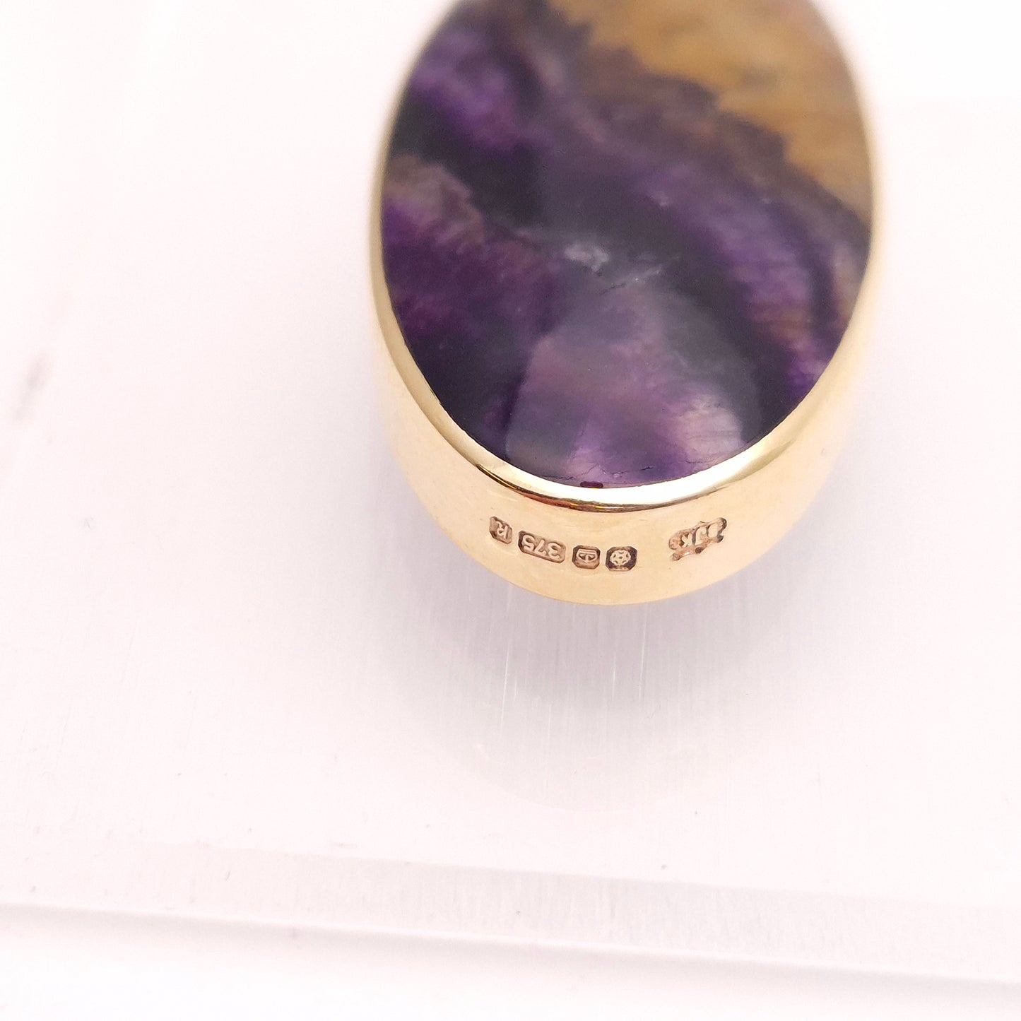 9ct Yellow Gold Heavyweight Large Blue John Pendant and Belcher Chain