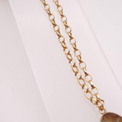 9ct Yellow Gold Heavyweight Large Blue John Pendant and Belcher Chain