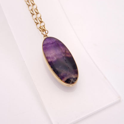 9ct Yellow Gold Heavyweight Large Blue John Pendant and Belcher Chain