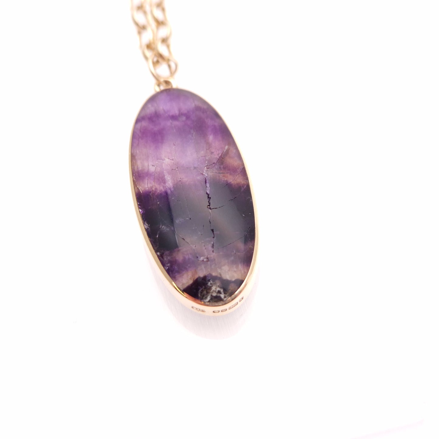 9ct Yellow Gold Heavyweight Large Blue John Pendant and Belcher Chain