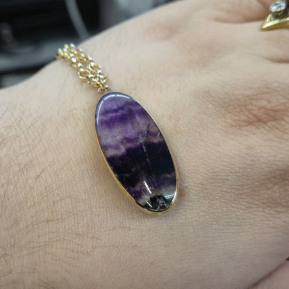 9ct Yellow Gold Heavyweight Large Blue John Pendant and Belcher Chain
