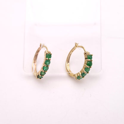 9ct Yellow Gold 5 Stone Emerald Hinged Hoop Creole Earrings