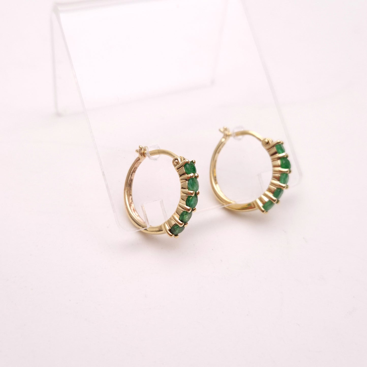 9ct Yellow Gold 5 Stone Emerald Hinged Hoop Creole Earrings