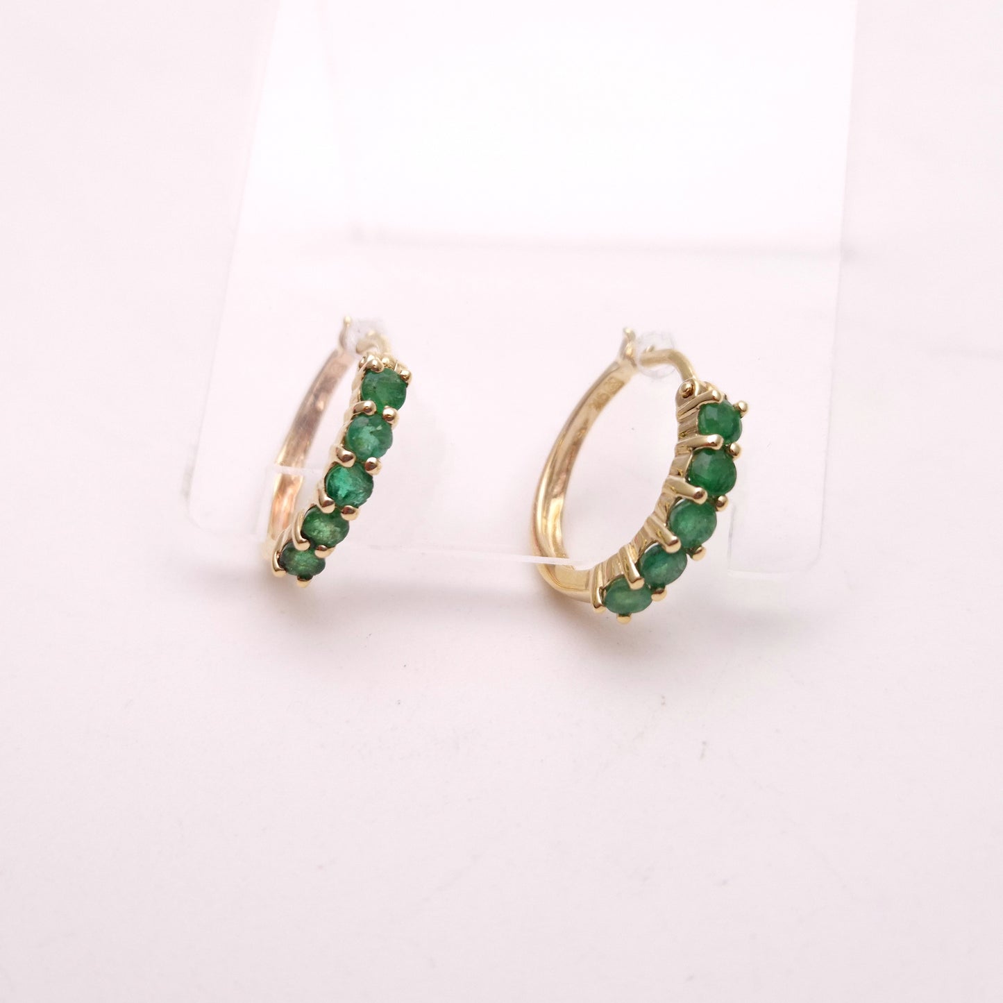 9ct Yellow Gold 5 Stone Emerald Hinged Hoop Creole Earrings