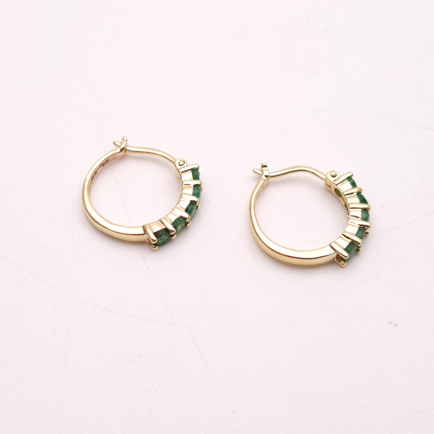 9ct Yellow Gold 5 Stone Emerald Hinged Hoop Creole Earrings