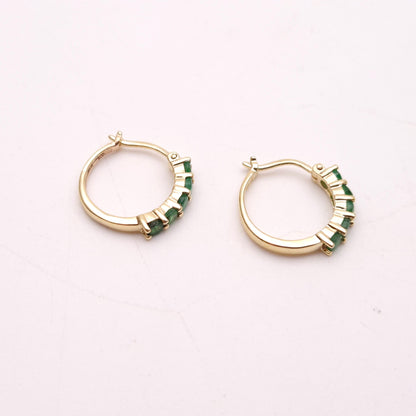 9ct Yellow Gold 5 Stone Emerald Hinged Hoop Creole Earrings