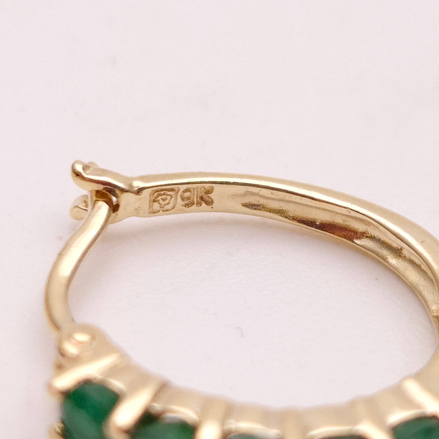 9ct Yellow Gold 5 Stone Emerald Hinged Hoop Creole Earrings