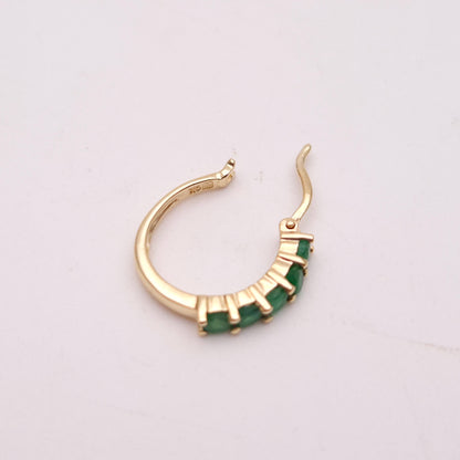 9ct Yellow Gold 5 Stone Emerald Hinged Hoop Creole Earrings
