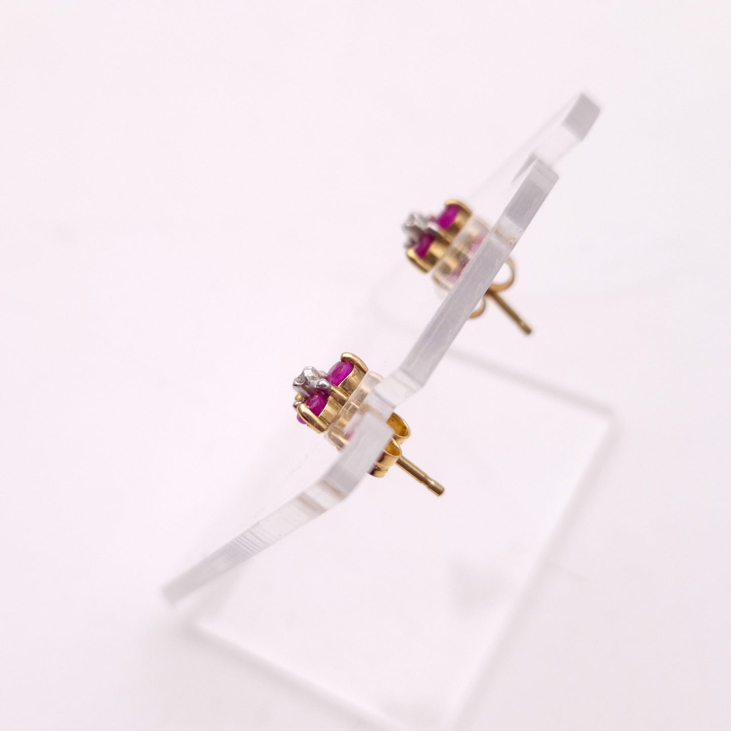 9ct Yellow Gold Ruby and Diamond Trefoil Stud Earrings
