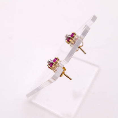 9ct Yellow Gold Ruby and Diamond Trefoil Stud Earrings