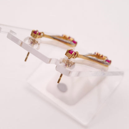 9ct Yellow and White gold Two Tone Ruby and Diamond Openwork Drop Earrings