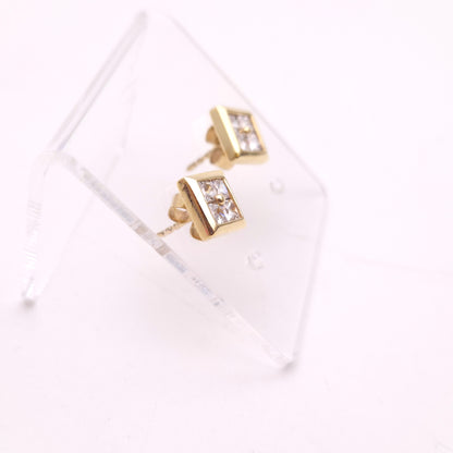 9ct Yellow Gold Four Stone Cubic Zirconia Square Stud Earrings