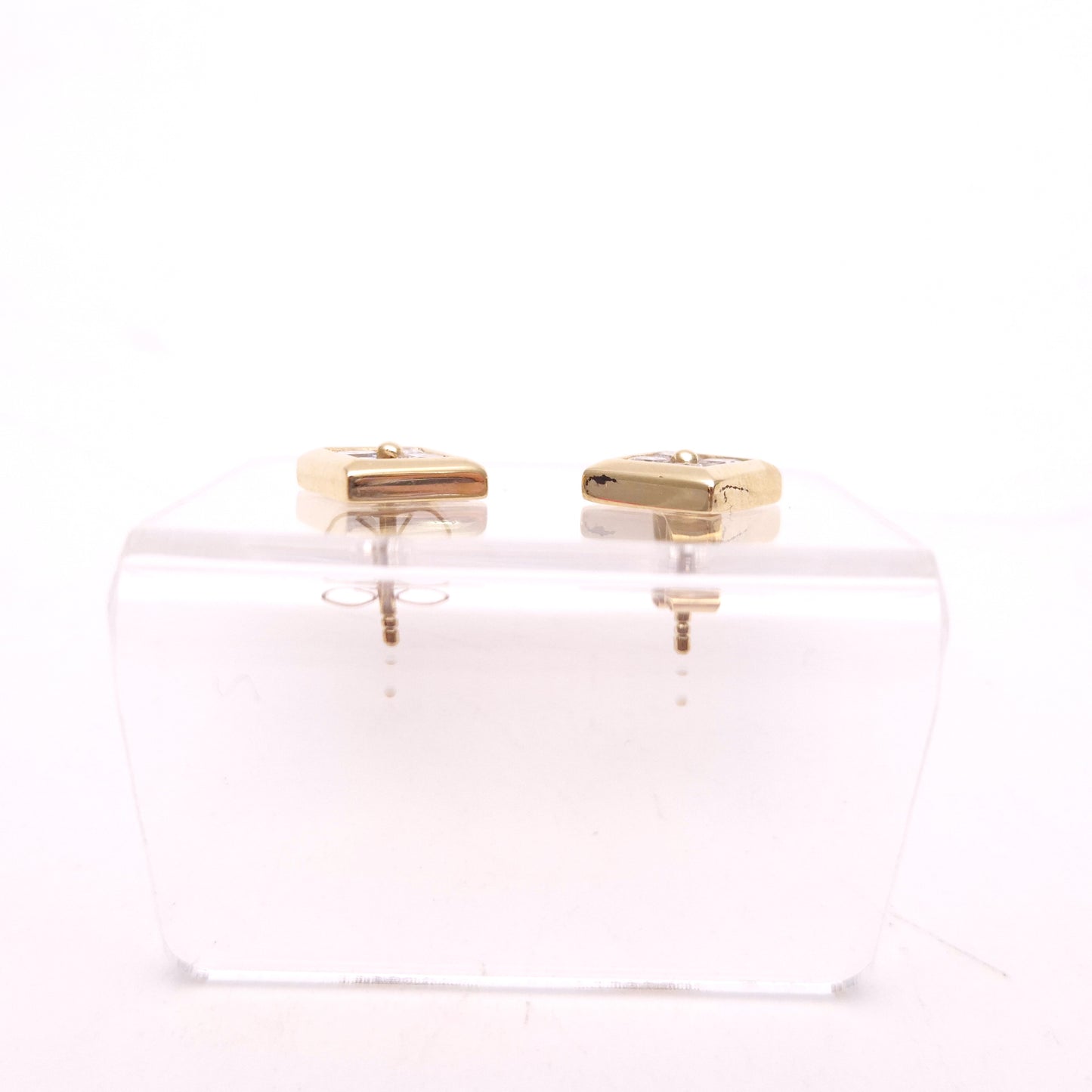 9ct Yellow Gold Four Stone Cubic Zirconia Square Stud Earrings