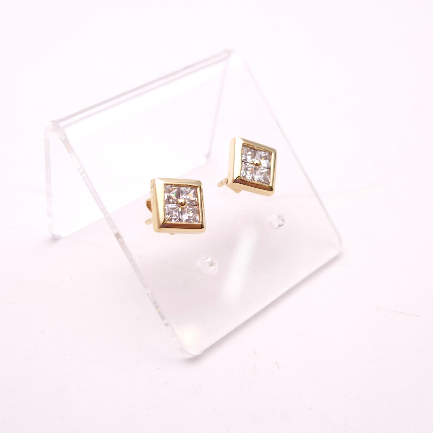 9ct Yellow Gold Four Stone Cubic Zirconia Square Stud Earrings
