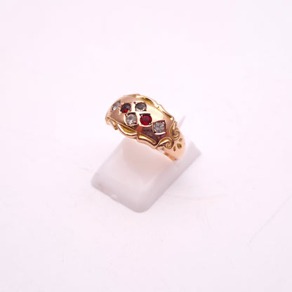 9ct Rose Gold Antique Garnet & Paste Stone Multi-Stone Ring