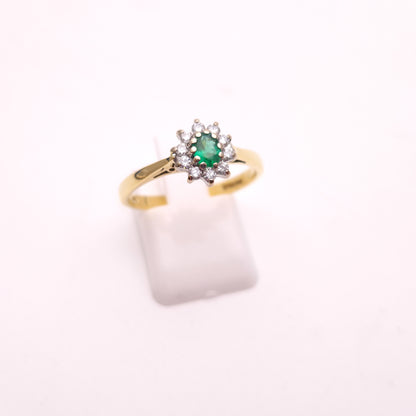 18ct Yellow Gold Traditional Emerald and Diamond Cluster Ring