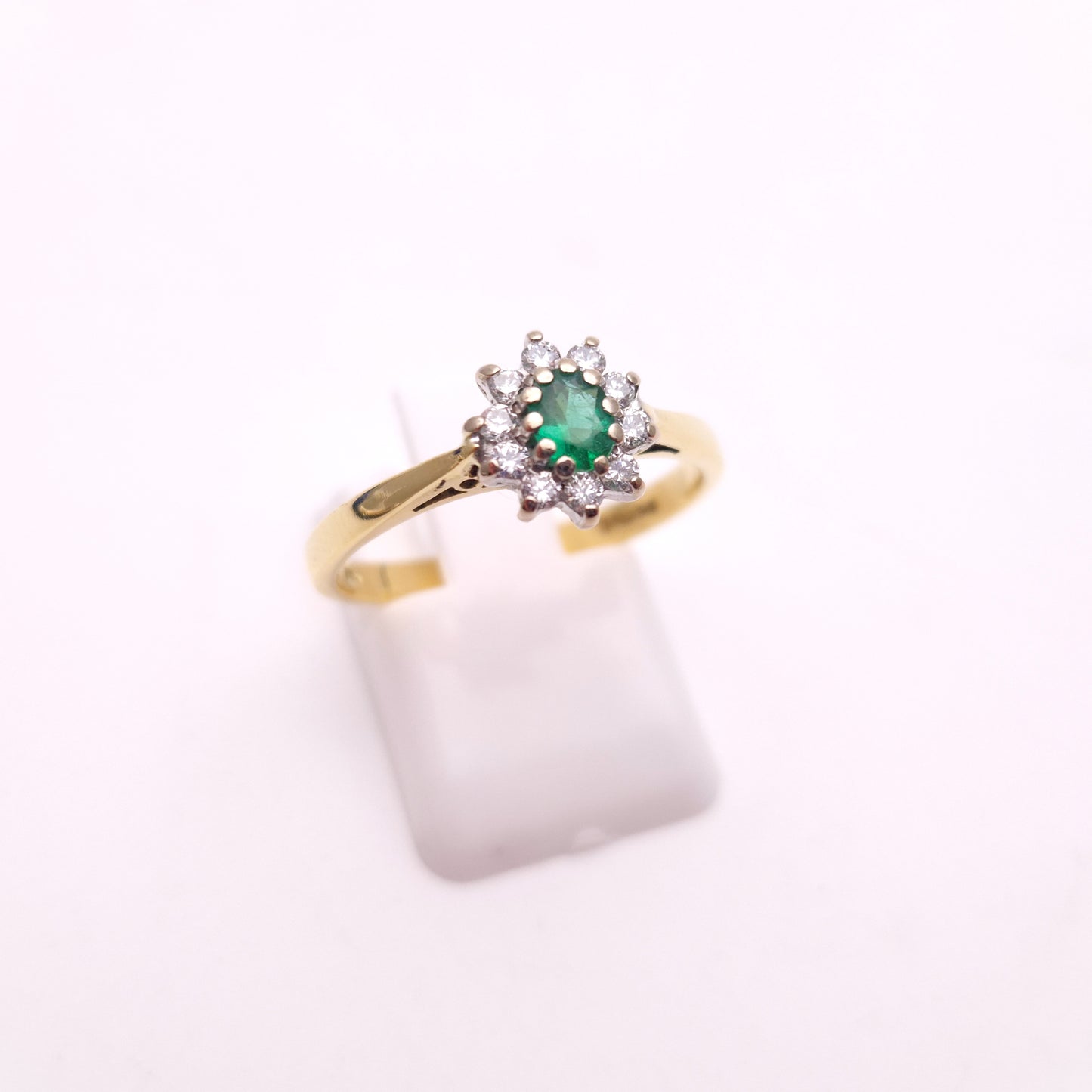 18ct Yellow Gold Traditional Emerald and Diamond Cluster Ring