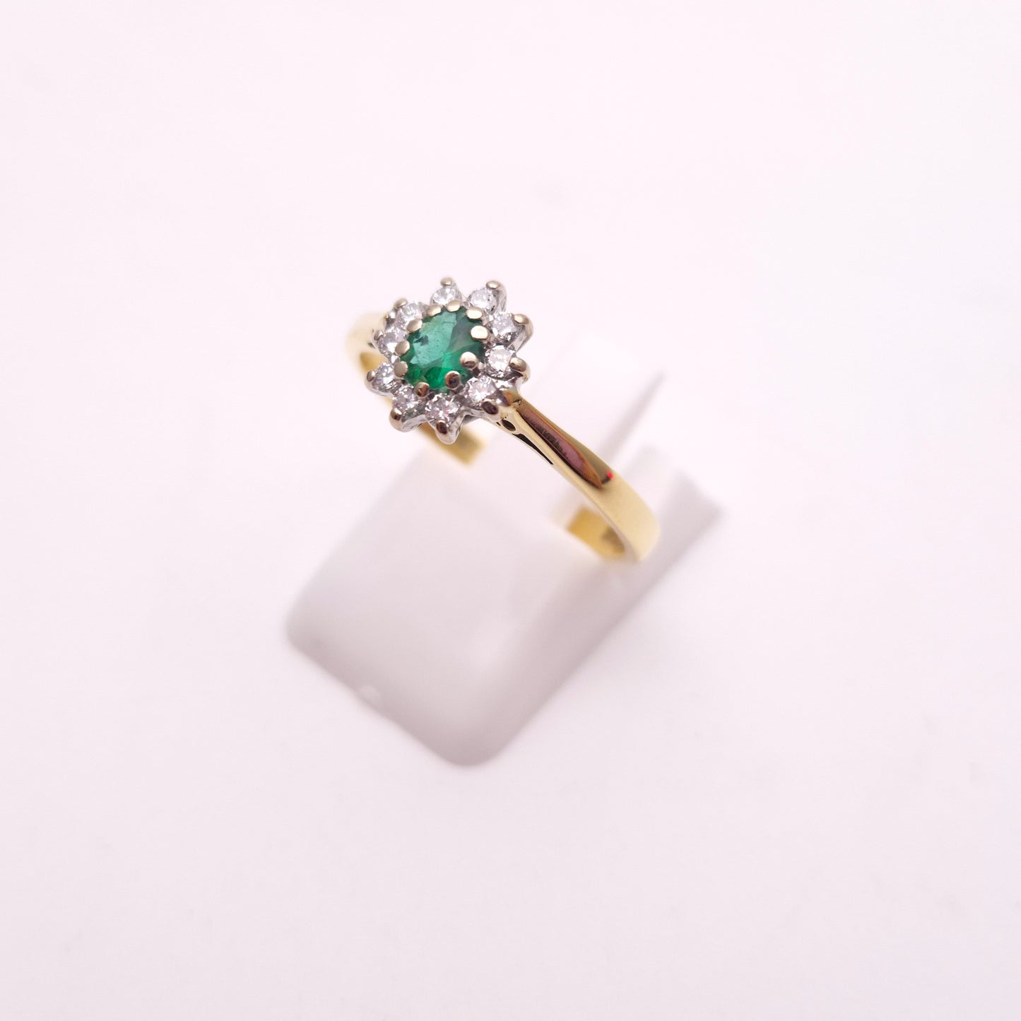 18ct Yellow Gold Traditional Emerald and Diamond Cluster Ring
