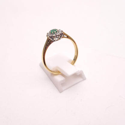 18ct Yellow Gold Traditional Emerald and Diamond Cluster Ring