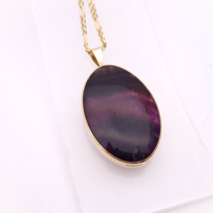 9ct Yellow Gold Large Oval Double-Sided Blue John Pendant and Chain Necklace