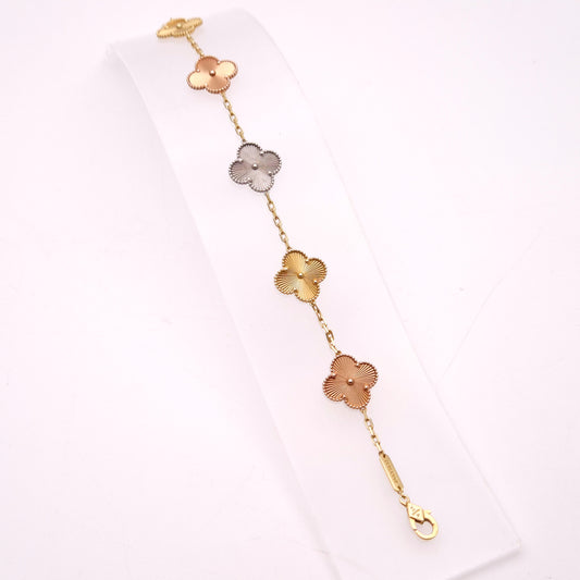 18ct Tri-Colour Gold Van Cleef and Arpels Alhambra 5 Motif Bracelet