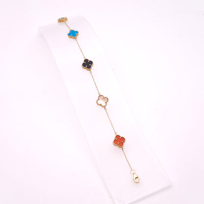 18ct Yellow Gold Multi Gemstone Fine Chain Bracelet