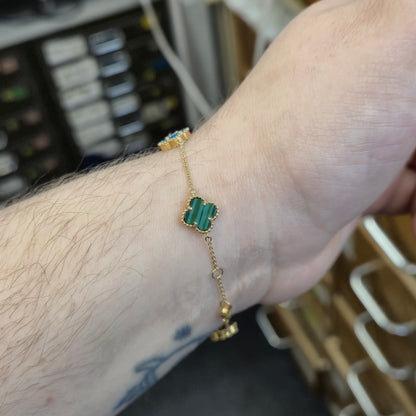 18ct Yellow Gold Multi Gemstone Fine Chain Bracelet