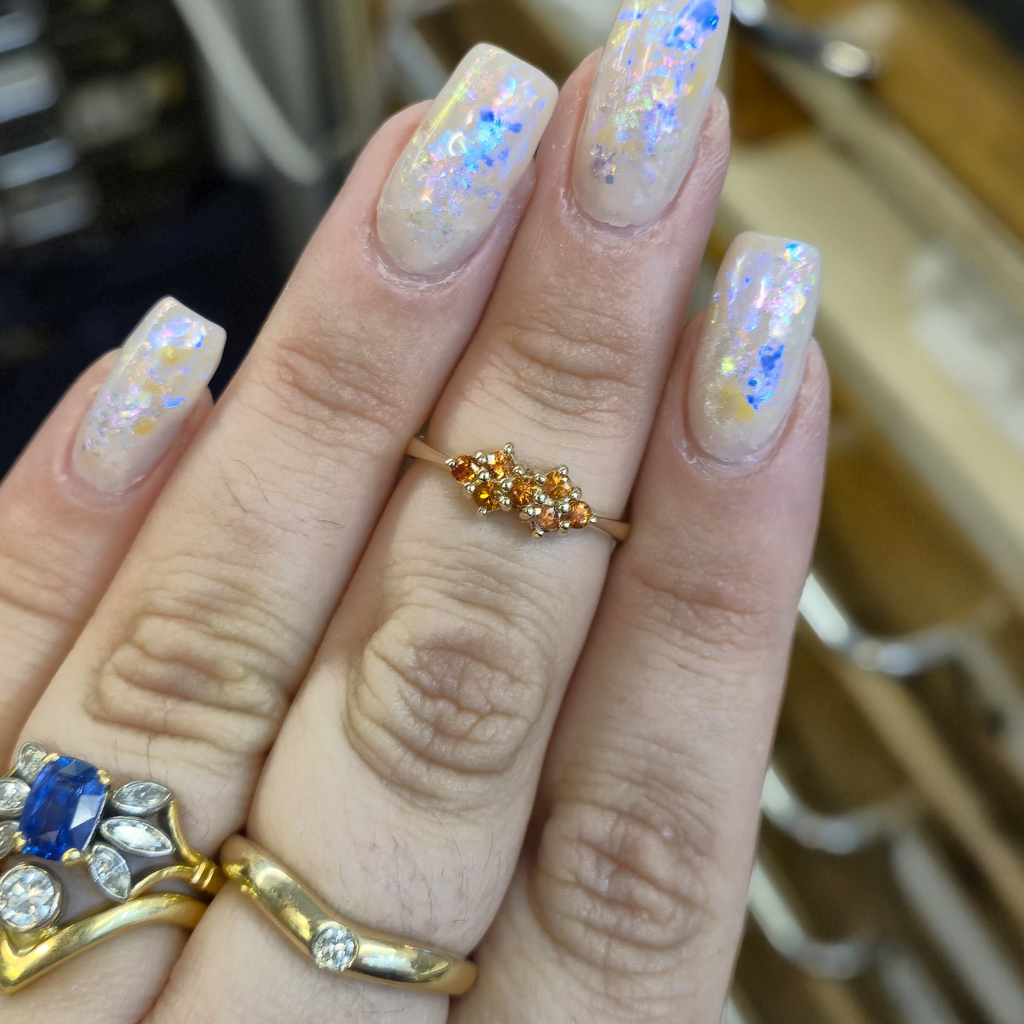 9ct Yellow Gold Multistone Orange Sapphire Cluster Ring