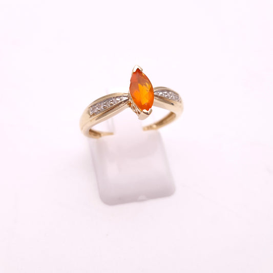 9ct Yellow Gold Fire Opal and Diamond Multi-Stone Ring (AF)