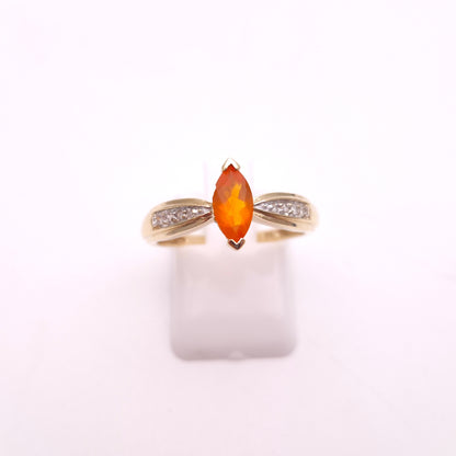 9ct Yellow Gold Fire Opal and Diamond Multi-Stone Ring (AF)