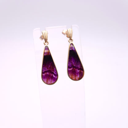 9ct Yellow Gold Vintage Blue John Dangle Drop Earrings