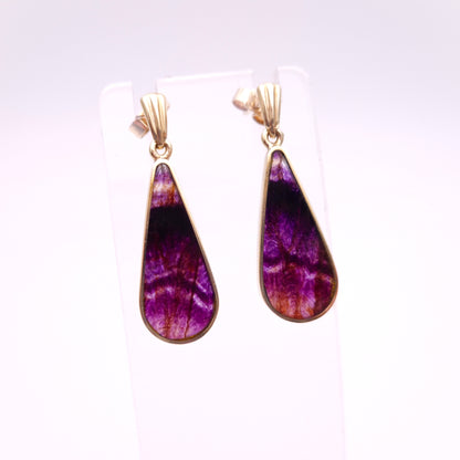 9ct Yellow Gold Vintage Blue John Dangle Drop Earrings