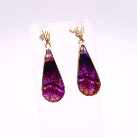 9ct Yellow Gold Vintage Blue John Dangle Drop Earrings