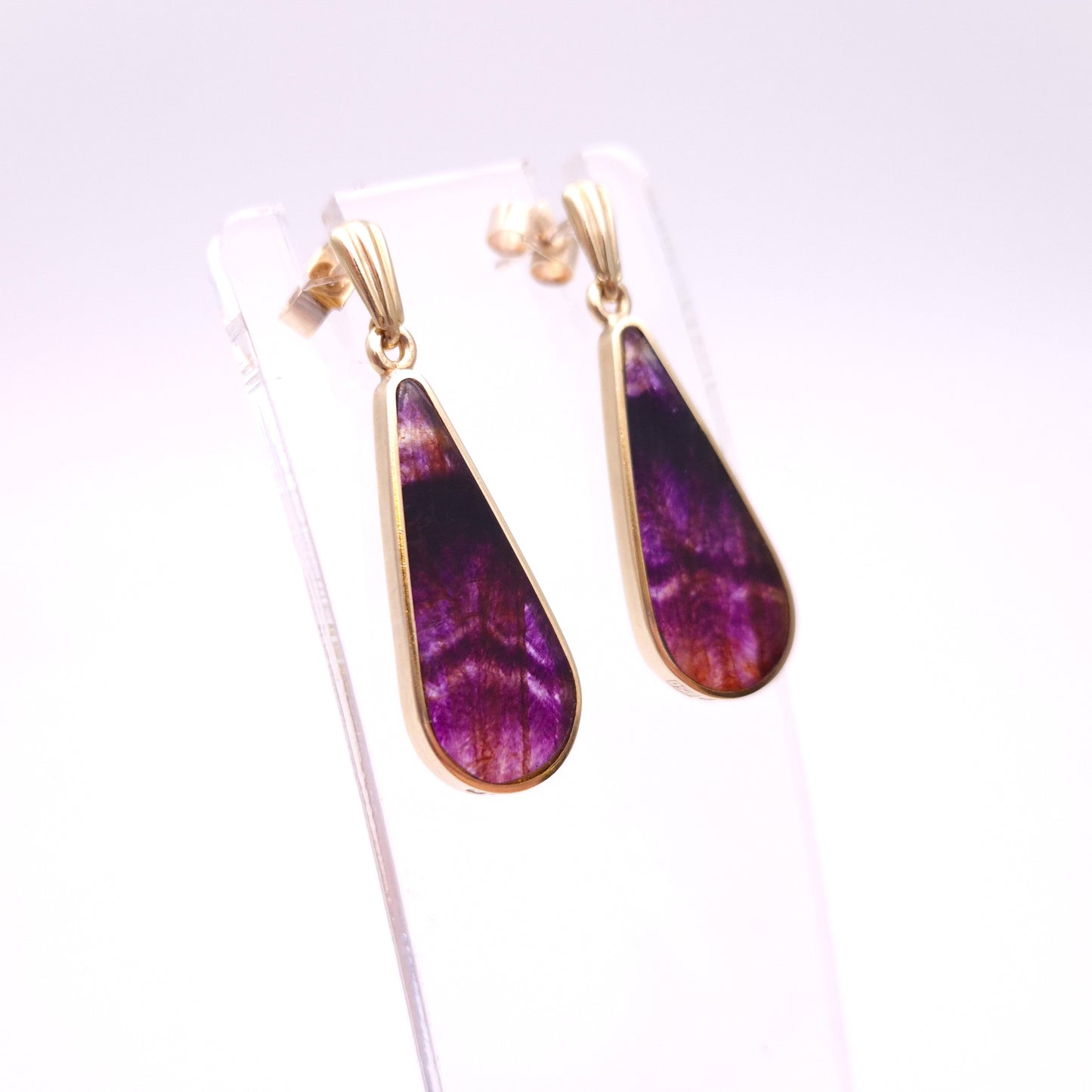 9ct Yellow Gold Vintage Blue John Dangle Drop Earrings