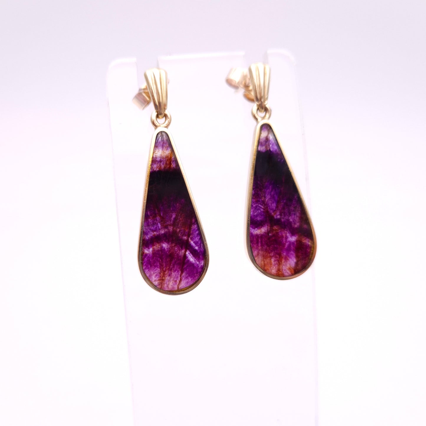 9ct Yellow Gold Vintage Blue John Dangle Drop Earrings