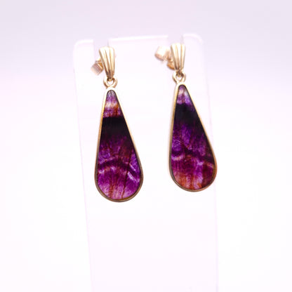 9ct Yellow Gold Vintage Blue John Dangle Drop Earrings