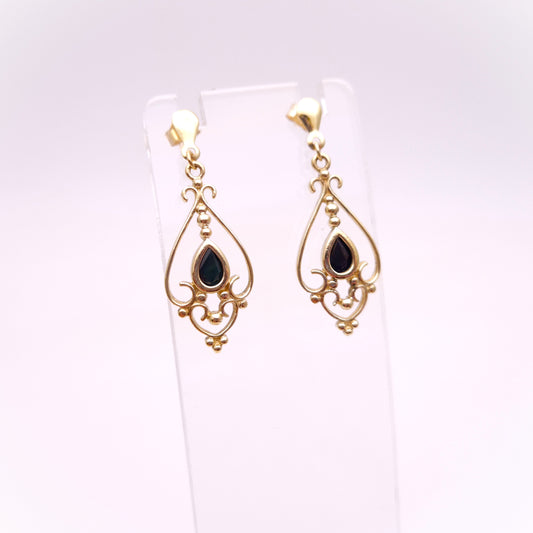 9ct Yellow Gold Openwork Teardrop Sapphire Drop Earrings