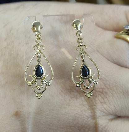 9ct Yellow Gold Openwork Teardrop Sapphire Drop Earrings