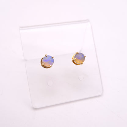 18ct Yellow Gold Opal Cabochon Solitaire Stud Earrings