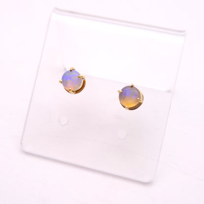 18ct Yellow Gold Opal Cabochon Solitaire Stud Earrings