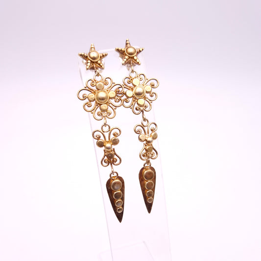 Sterling silver Gold Plated Etruscan Revival Style Extra Large Drop Earrings