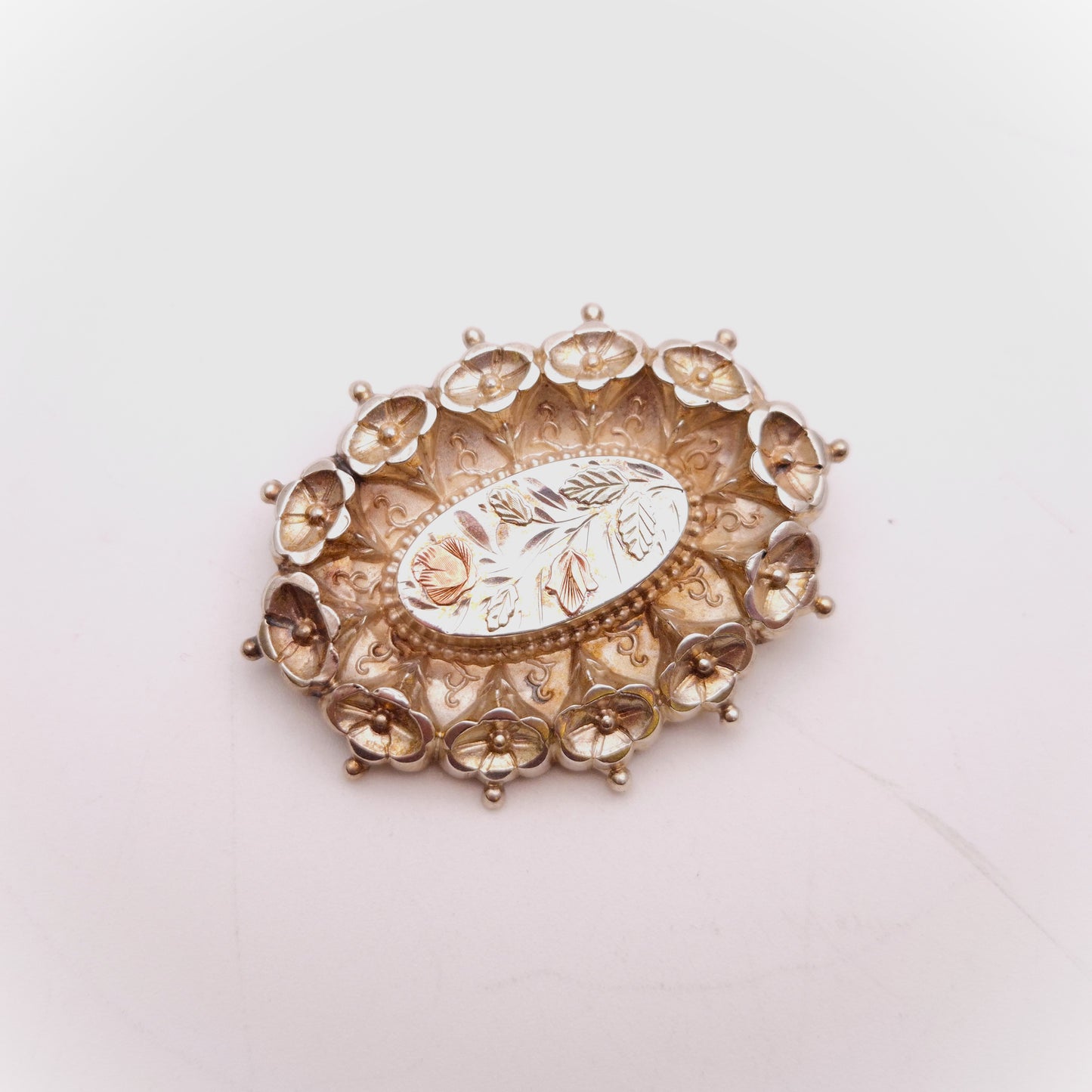Sterling Silver and Gold Floral Antique 1883 Floral Patterned Brooch