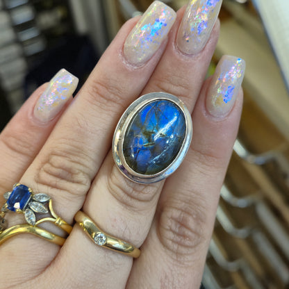 Sterling Silver Statement Labradorite Solitaire Ring