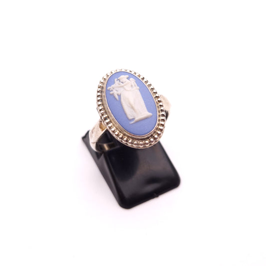 Sterling Silver Oval Wedgewood Pottery Panel Ring