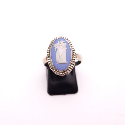 Sterling Silver Oval Wedgewood Pottery Panel Ring