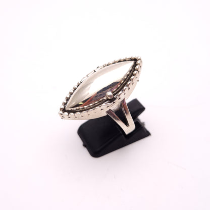 Sterling Silver Beaded Border Marquise Shape Locket / Poison Ring
