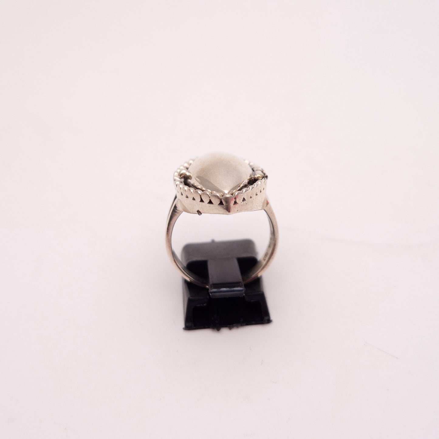 Sterling Silver Beaded Border Marquise Shape Locket / Poison Ring