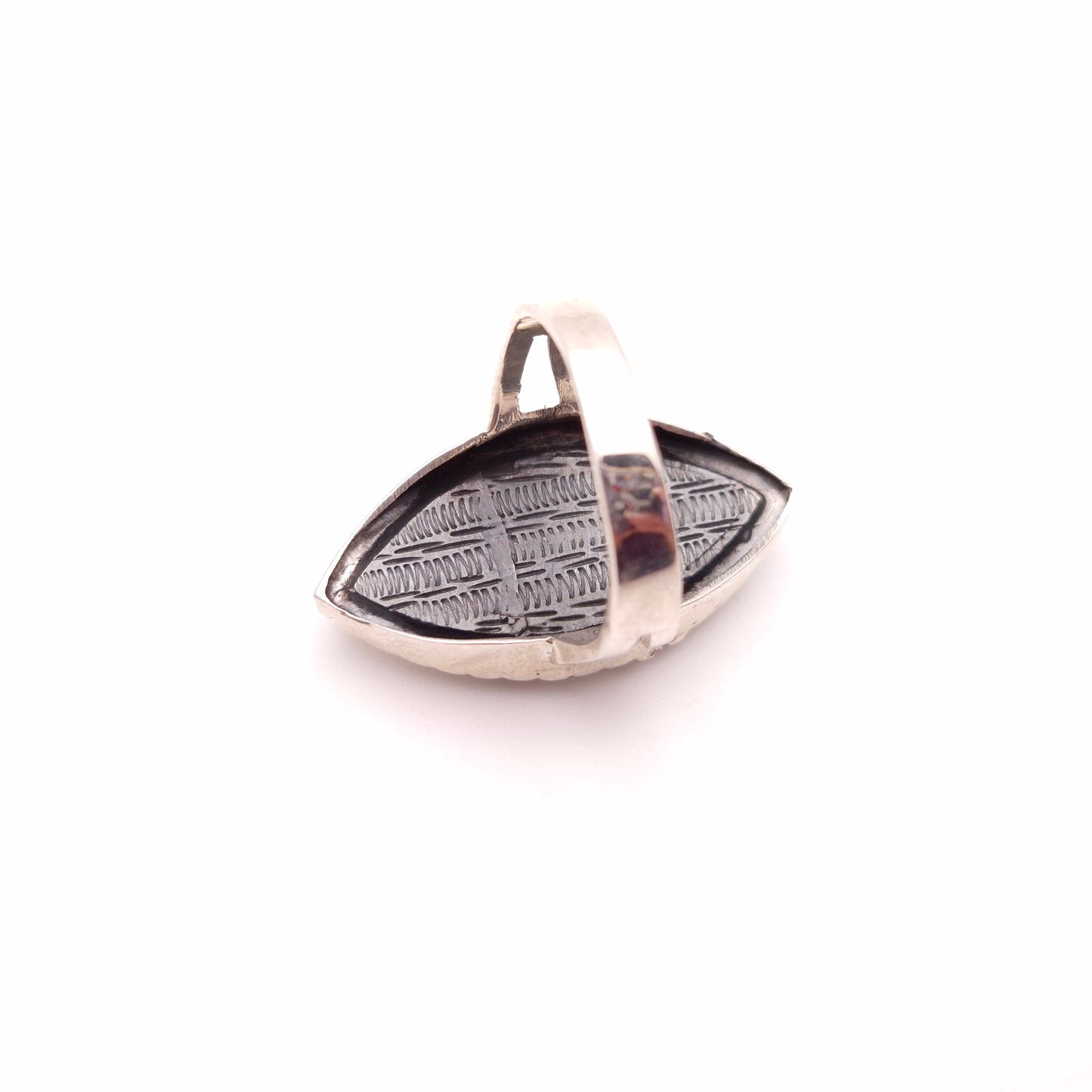 Sterling Silver Beaded Border Marquise Shape Locket / Poison Ring