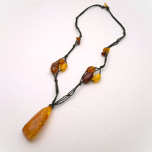 Extra Large Multi-tone Amber Leather Necklace